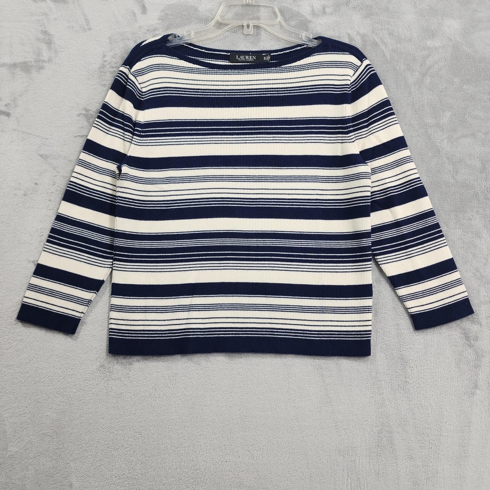 Lauren Ralph Lauren Sweater Womens XL Blue White Striped Boat Neck Nautical